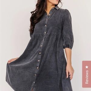 Baltic Born Gray Pleated Puff Sleeve Midi Dress